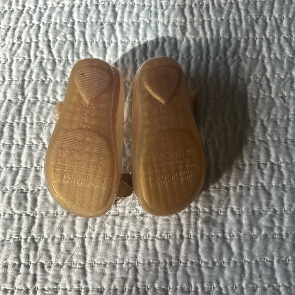 Mini Melissa Gold Jelly Mary Jane Shoes with Butterfly Accents